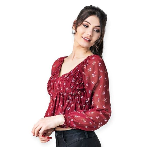 NWT American Eagle AE Smocked women's Floral blouse Top - Picture 3 of 9